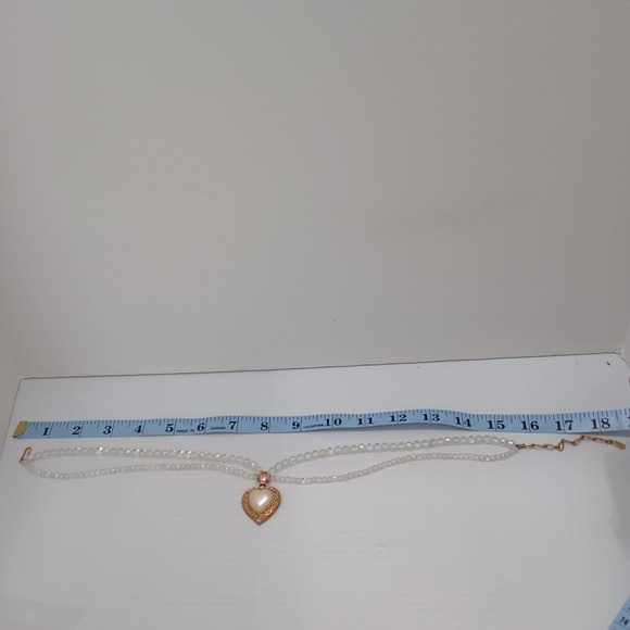 1928 Jewelry Co Fancy Double Strand AB Bead Heart Pendant Gold Tone Necklace 18" - Picture 5 of 11